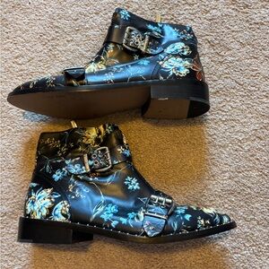 Gianni Bini moto Floral Buckle Ankle Boots in Black and Blue